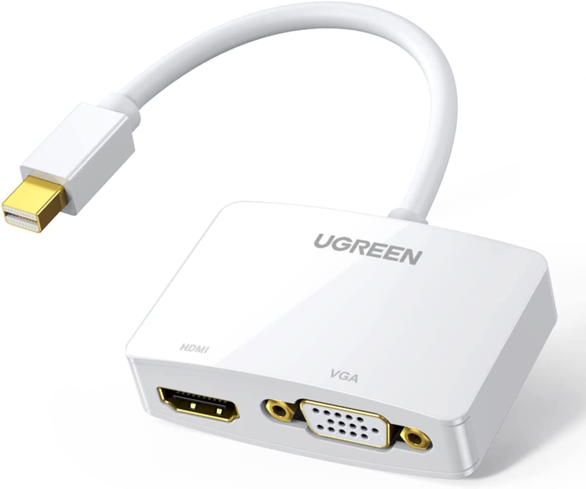 UGREEN Mini Displayport to HDMI VGA Adapter 2 in 1 | 4K Thunderbolt 2 Adapter, Compatible with Macbook Pro Air Imac Surface Pro 1 2 3 4 6 Surface Laptop 2 Thinkpad X1, White