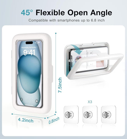 Shower Phone Holder Waterproof, 480° Rotatable Adjustable Bathroom Wall Phone Mount Stand, Anti-Fog High Sensitivity Iphone Case, anti Fog Case Bathroom Accessories for 4-7'' Cellphones