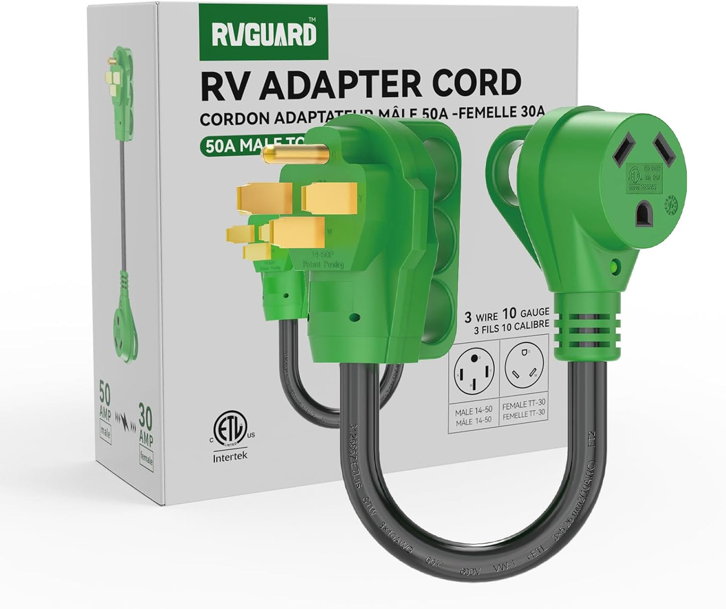 50 Amp to 30 Amp RV Adapter Cord 12 Inch (Pack of 2)