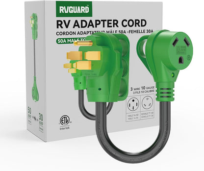 50 Amp to 30 Amp RV Adapter Cord 12 Inch (Pack of 2)