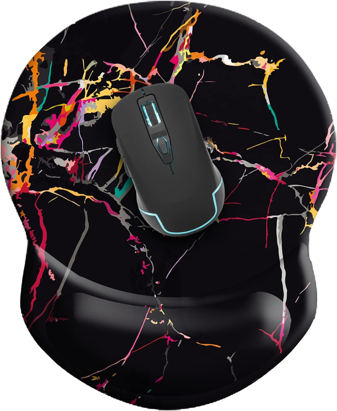 Ergonomic Non-Slip Wrist Mouse Pad with Gel Support, 8.7 x 7.5 Inches, Ideal for Gaming and Office Use (Black Marble)