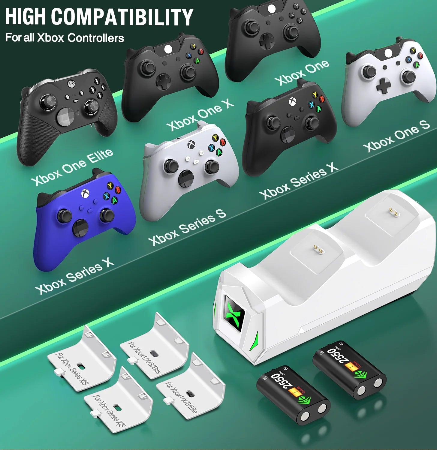 Dual Xbox Controller Charging Station with Two 5520mAh Battery Packs for Xbox Series X|S/One/Elite