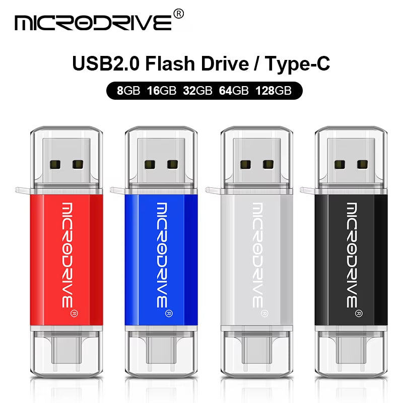 Type C USB Flash Drive OTG Dual Interface USB 2.0 Micro USB Pen Drive Available in 128GB, 64GB, 32GB, 16GB, 8GB, and 4GB Capacities