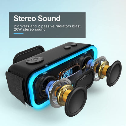 Soundbox Pro Bluetooth Speaker - 20W Stereo Sound with Enhanced Bass, 20-Hour Playtime, IPX6 Waterproof, Wireless Stereo Pairing, Multi-Color Lights, Ideal for Outdoor Activities and Home Use, Blue
