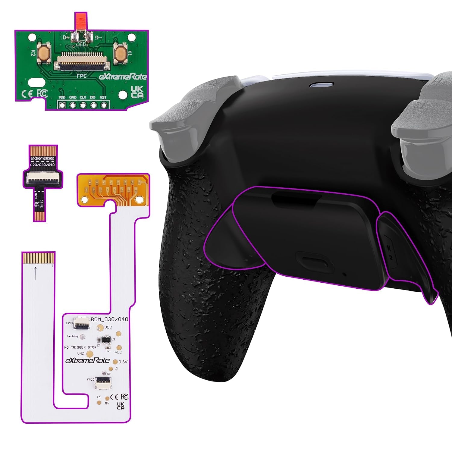 Textured Black Back Paddles Programmable Rise V4 Remap Kit for PS5 Controllers BDM-030/040/050/060 - Redesigned Upgrade Board with Back Shell Buttons Attachment (Controller Not Included)