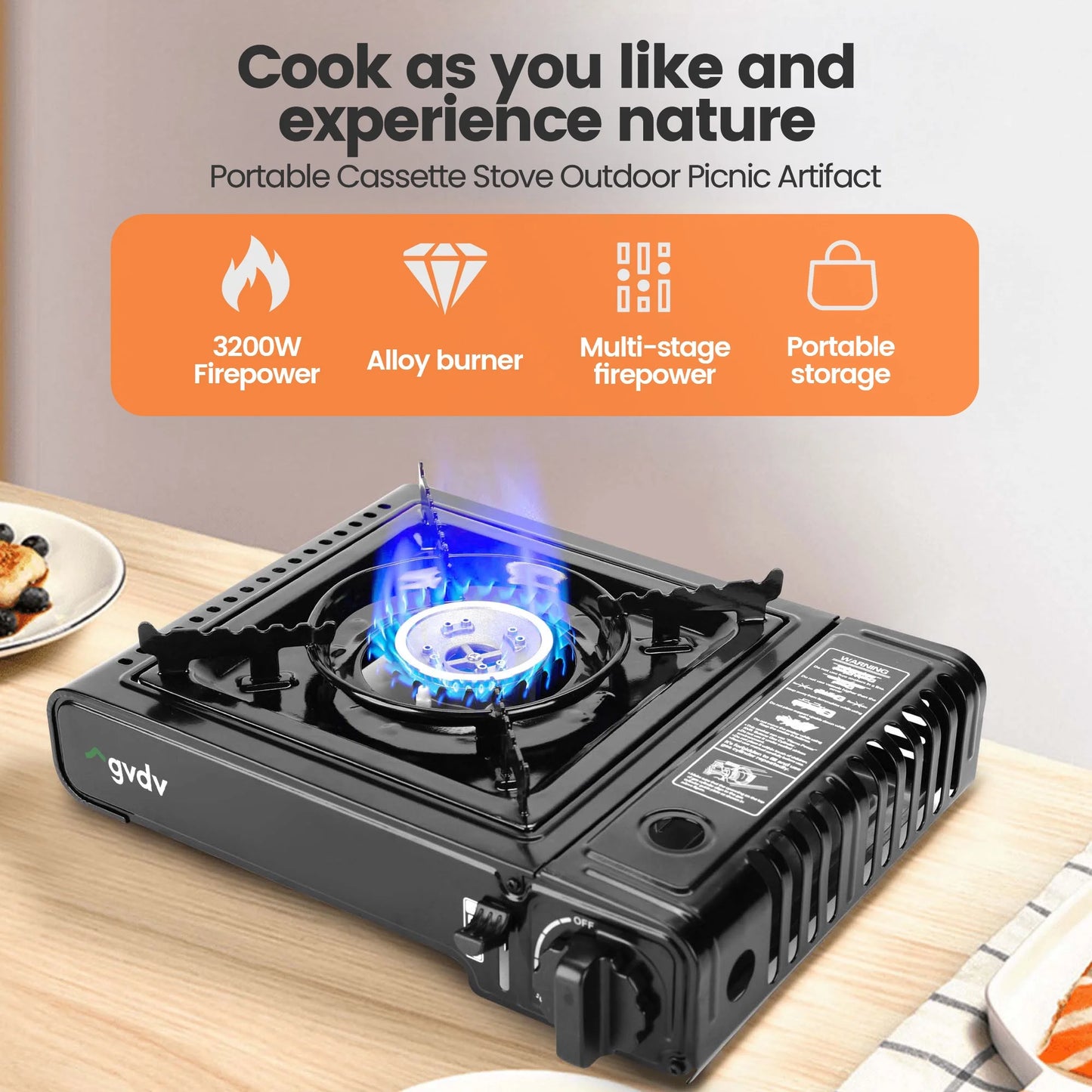 Portable Butane Gas Camping Stove with Enhanced Carrying Case, Single Burner