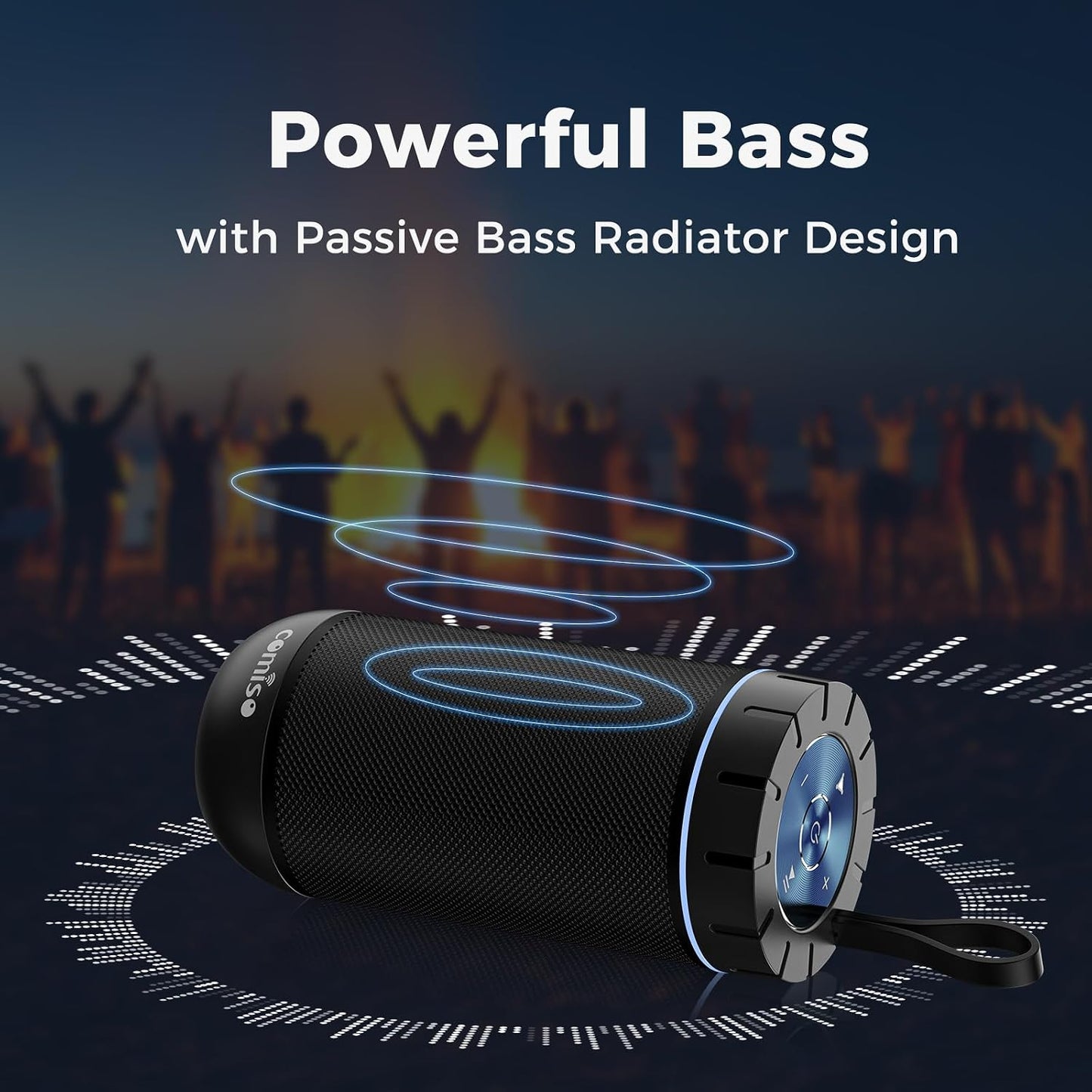 Bluetooth Speaker, IP65 Waterproof, 24H Play, TWS, 360° HD Stereo | 360° Immersive Stereo Sound with Punchy Bass; IP65 Waterproof Design; TWS Pairing; 24-Hour Battery for Home, Camping, Beach.