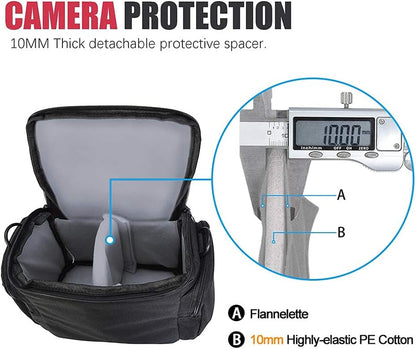 Single Shoulder Crossbody Compact Camera Bag Case Compatible for Canon Nikon Sony SLR DSLR Mirrorless Cameras and Lenses Waterproof Black | Fits 1 Dslr/Mirrorless+1Lens+Phone+Sd Cards. 10Mm Padding, Waterproof, Adj Strap 65-130Cm, Side/Front Pockets.