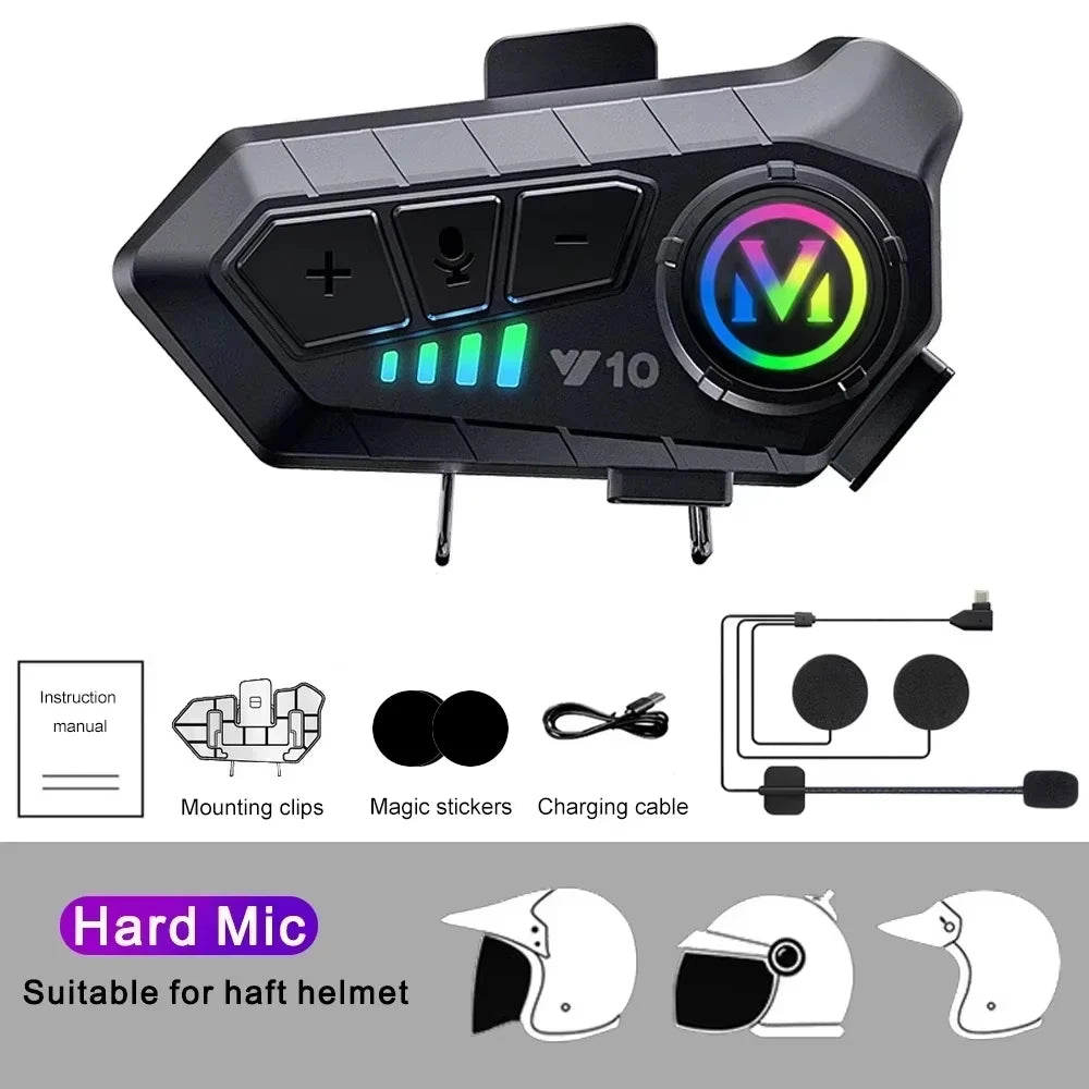 Y10 Motorcycle Helmet Headset Bluetooth 1000Mah Noise Reduction Wireless Hands-Free Waterproof Motorcycle Earphone