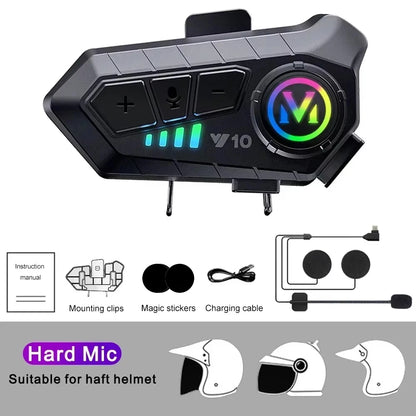 Y10 Motorcycle Helmet Headset Bluetooth 1000Mah Noise Reduction Wireless Hands-Free Waterproof Motorcycle Earphone