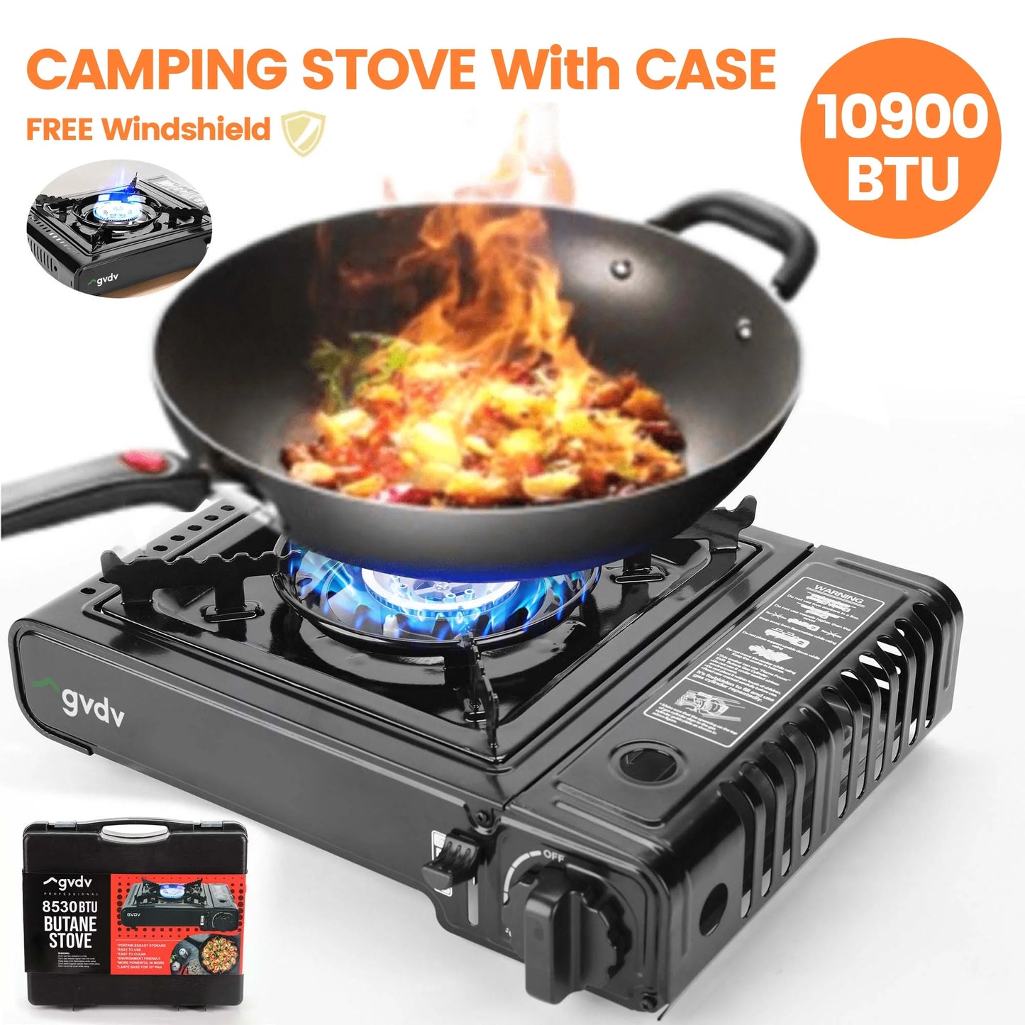Portable Butane Gas Camping Stove with Enhanced Carrying Case, Single Burner