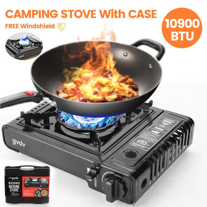 Portable Butane Gas Camping Stove with Enhanced Carrying Case, Single Burner