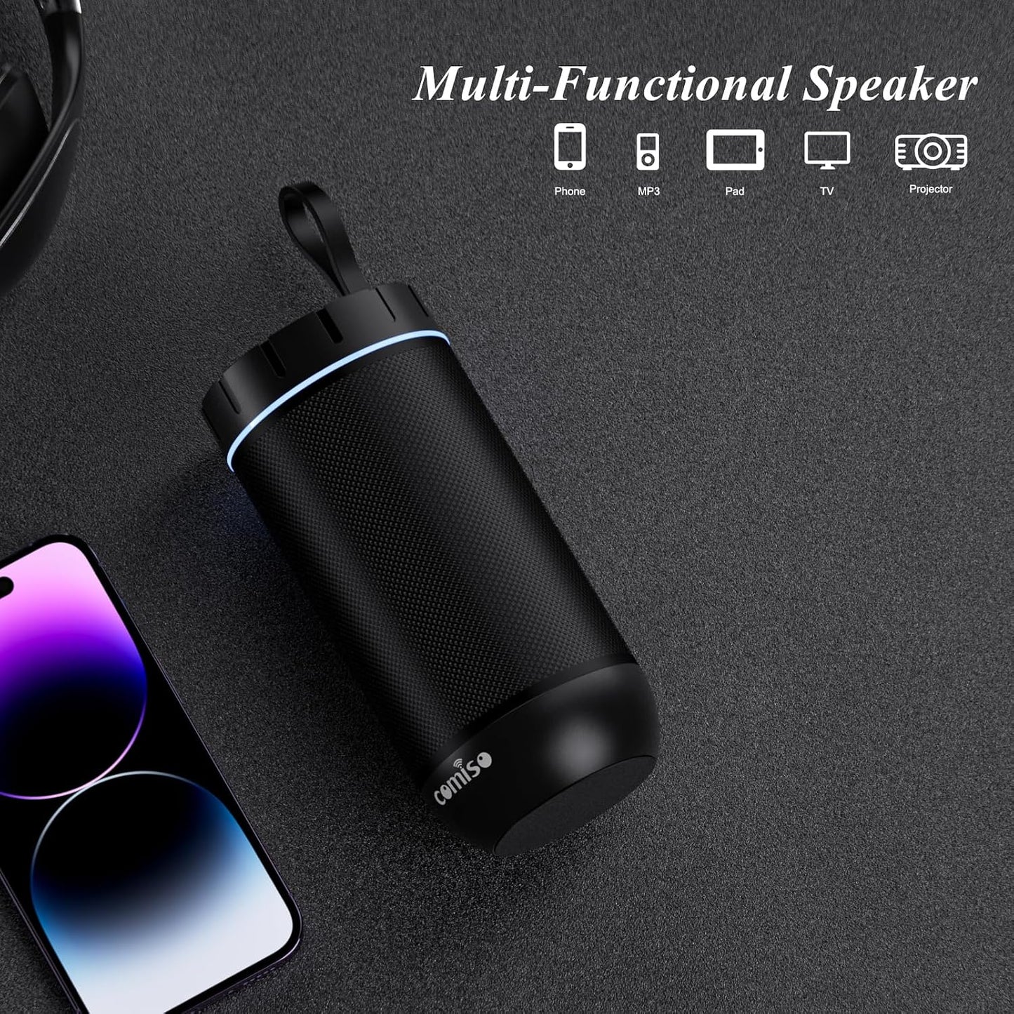 Bluetooth Speaker, IP65 Waterproof, 24H Play, TWS, 360° HD Stereo | 360° Immersive Stereo Sound with Punchy Bass; IP65 Waterproof Design; TWS Pairing; 24-Hour Battery for Home, Camping, Beach.