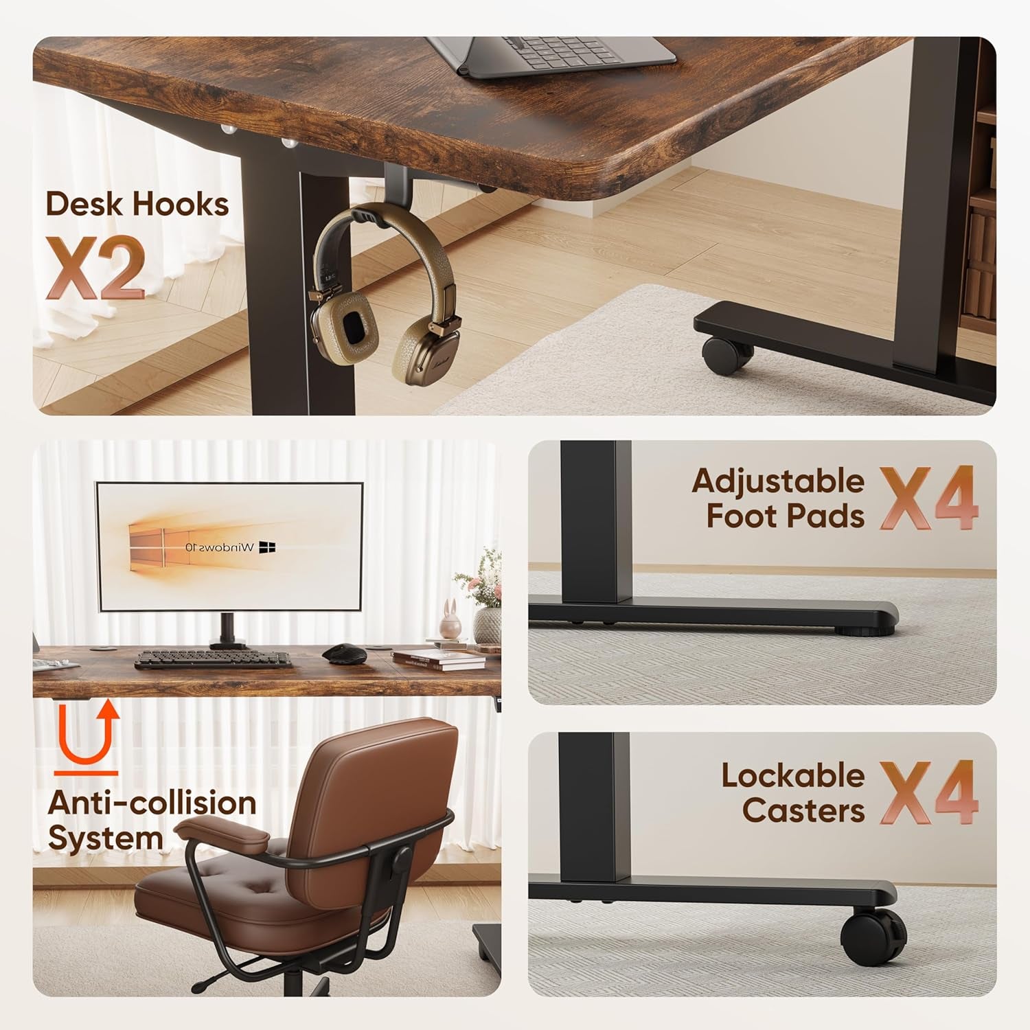 Electric Height Adjustable Standing Desk 55"x24" | Ergonomic Home Office Workstation with 178 lbs Load Capacity, Quiet Motor, Two-Piece Desktop in Rustic Brown