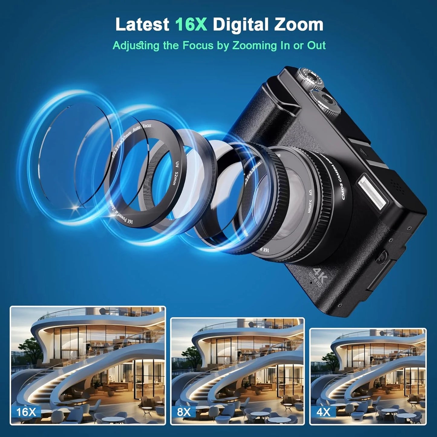 Digital Camera 4K 48MP Vlogging Camera for Youtube Autofocus 16X Digital Zoom Video Cameras with 32GB SD Card