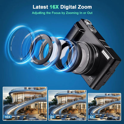 Digital Camera 4K 48MP Vlogging Camera for Youtube Autofocus 16X Digital Zoom Video Cameras with 32GB SD Card