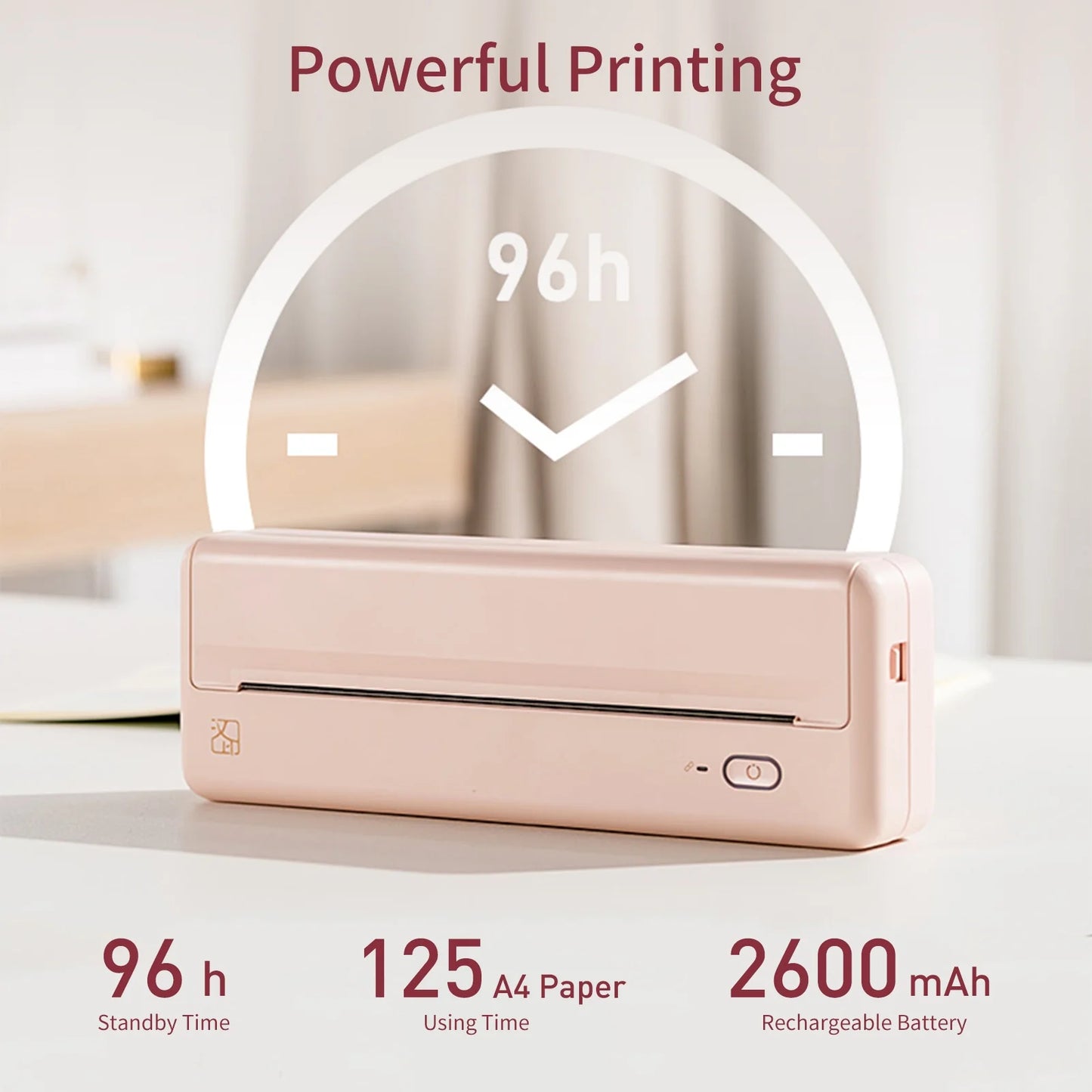 Portable Wireless Thermal Inkless Printer for Android and iOS Devices, Beige