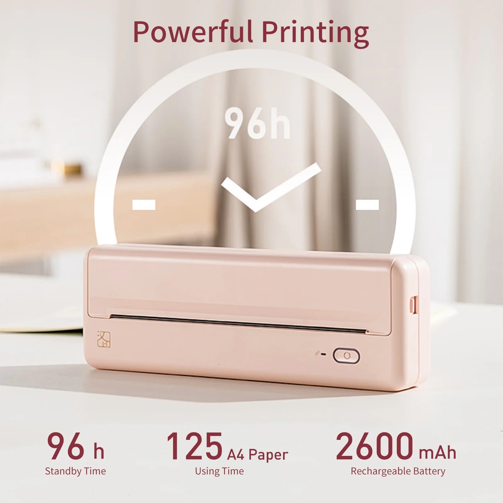 Portable Wireless Thermal Inkless Printer for Android and iOS Devices, Beige