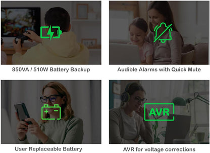 850VA/510W Professional UPS Battery Backup for Office Electronics, AVR, BX850M | 850VA Back-Ups Pro for Home Offices — 8 Outlets, LCD Display, AVR, Surge Protection, 29-Minute Runtime (@100W) for PCs and Workstations