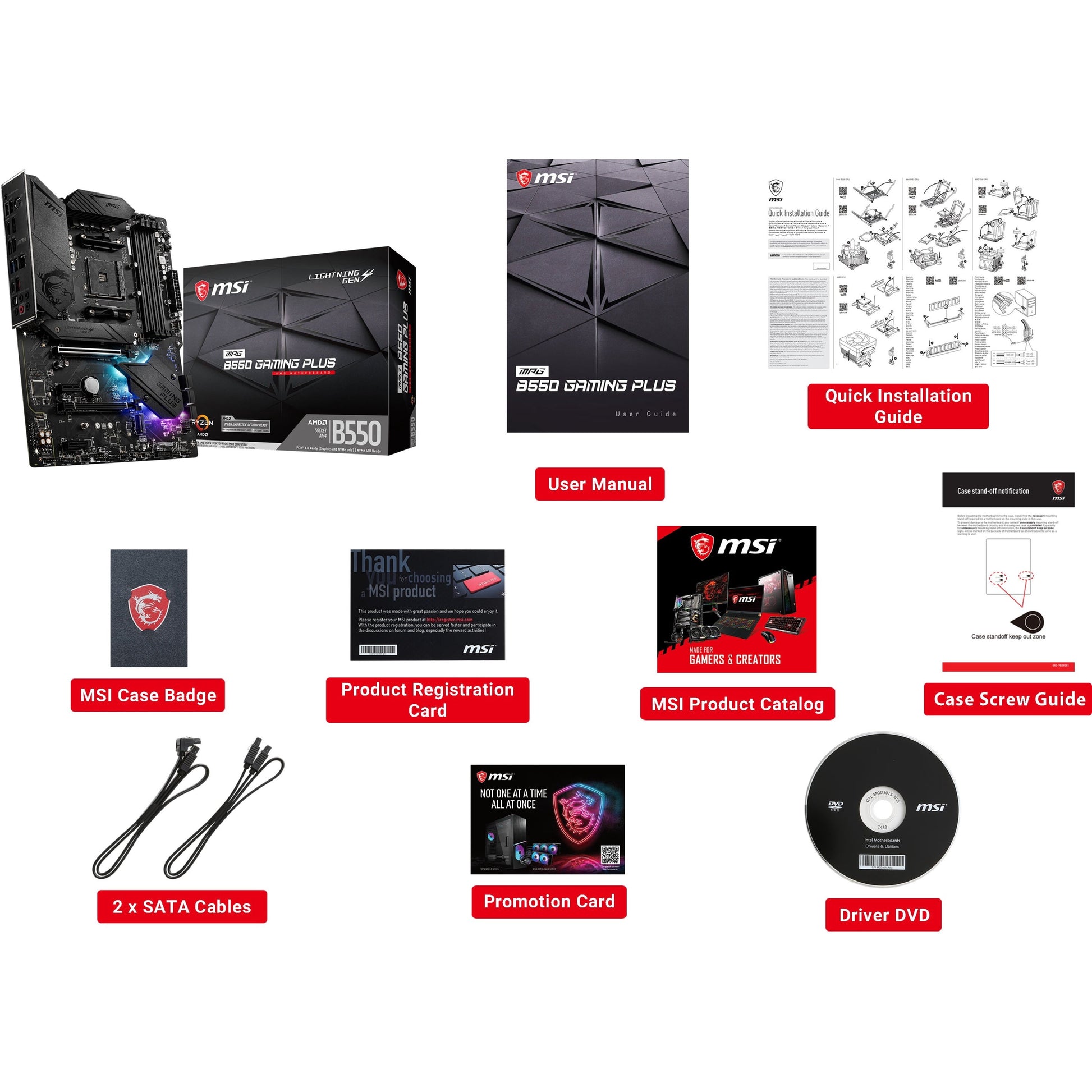 MPG B550 Gaming Plus AM4 ATX Motherboard for AMD Ryzen 5000/4000G/3000 with SATA 6Gb/s and DDR4 Support
