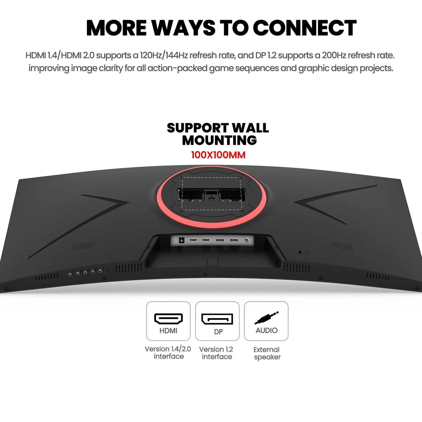 30" 200Hz Curved Gaming Monitor, WFHD 2560X1080, 1500R,21:9, Freesync, Low Blue Light, Wall-Mountable, HDMI/DP, Black
