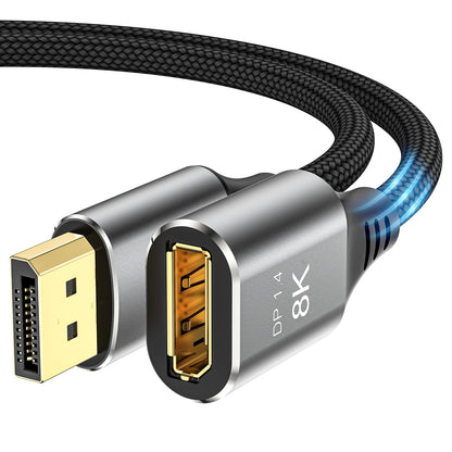 8K Displayport Extension Cable 1.5Feet, Displayport 1.4 Male to Female Extension Cable, Braided DP to DP Extended Cord, Supports 8K@60Hz,4K@120Hz (Grey, 1.5 Ft)