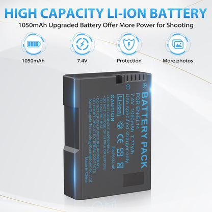 EN-EL14 EN El14A Battery and Charger Pack | for Nikon D3500, D5600, D3300, D5100, D5500, D3100, D3200,D5200, D5300, D3400, DF, Cooix P7000, P7100, P7700, P7800 Cameras