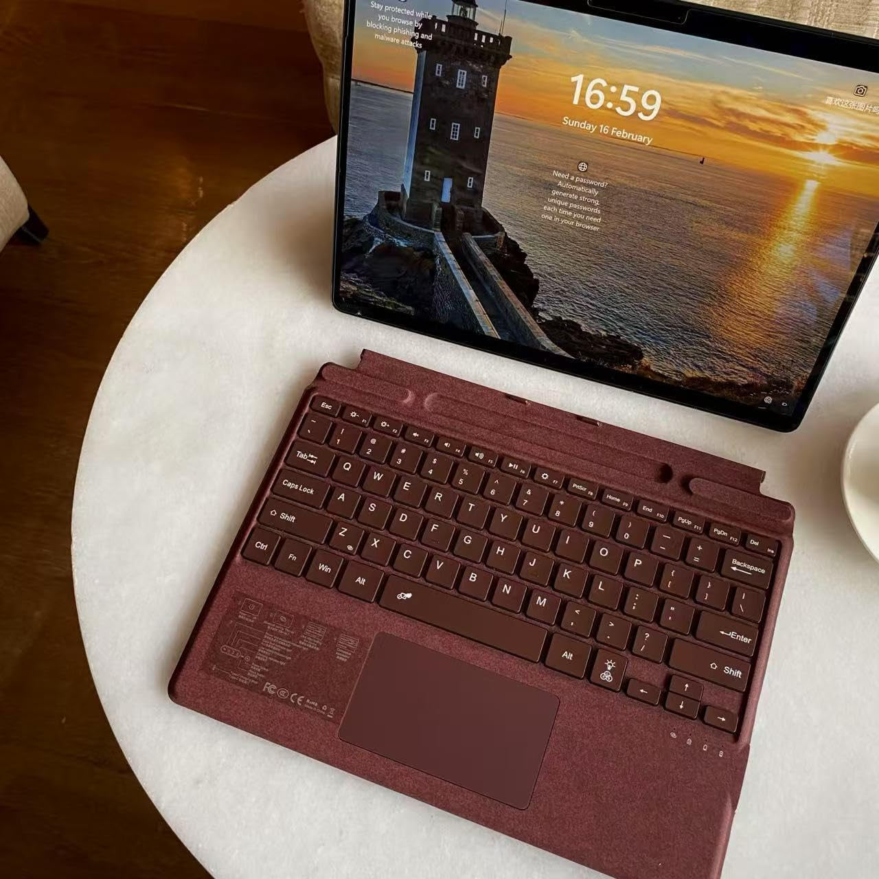 Ultra-Slim Bluetooth Keyboard with Multi-Touchpad and 7-Color LED Backlight for Microsoft Surface Pro 11/10/9/8/X, 13 Inch (Burgundy)