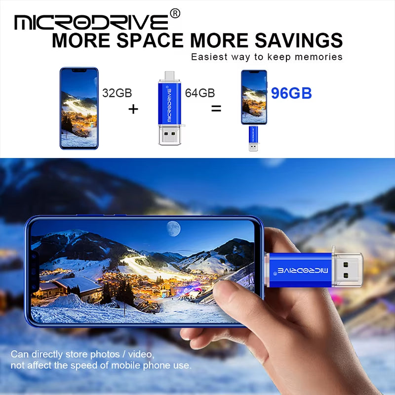 Type C USB Flash Drive OTG Dual Interface USB 2.0 Micro USB Pen Drive Available in 128GB, 64GB, 32GB, 16GB, 8GB, and 4GB Capacities