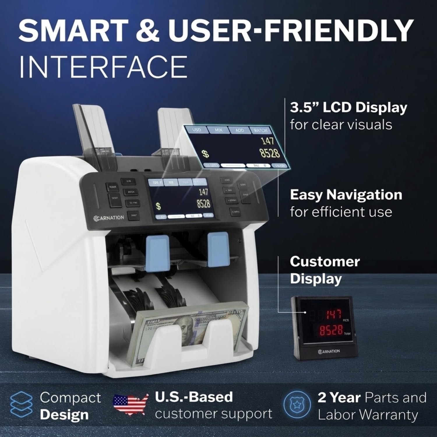 Money Counter Machine Cash Counting & Mixed Denomination Bill Counter, Portable Currency Detector, Counterfeit Bank Scanner, Dollar Sorter for Commercial, 1100 N/M, UV/MG/MT/IR/2CIS