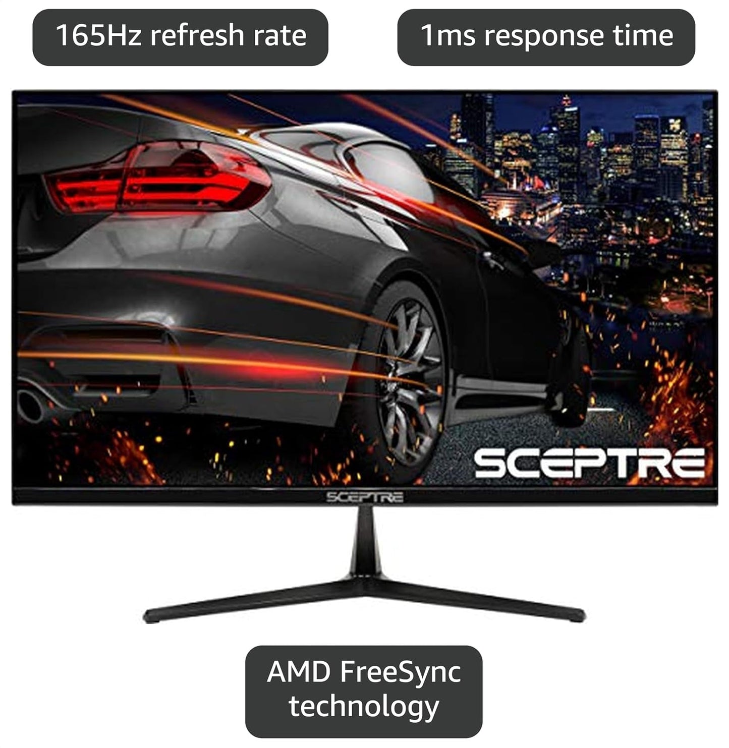 E255B-1658A 25" FHD 1080P 165Hz 144Hz 1Ms AMD Freesync Gaming LED Monitor 2X HDMI 2.0 1X Displayport RTS FPS Build-In Speakers, Machine Black, Metallic Black