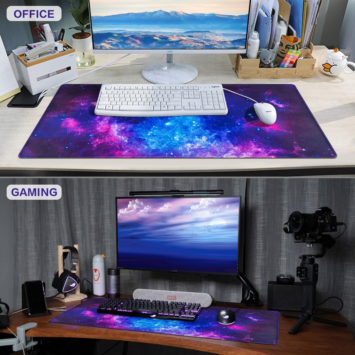 Gaming Mouse Pad, 31.5X15.7In Large Mouse Pads for Desk Keyboard Pad | Desk Mat for Keyboard and Mouse Computer Big Full Size Desk Pad with Non-Slip Rubber Base and Stitched Edge for Home Office