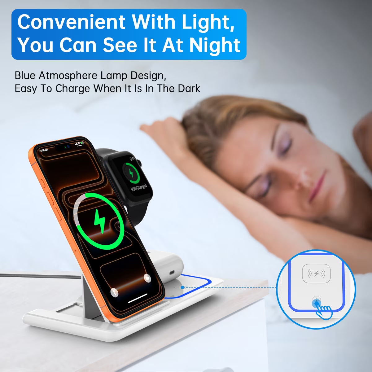 3-in-1 Wireless Charging Station, 18W Fast Charger Dock for Apple Watch Series 1-11, iPhone 14-17, Samsung Devices, and AirPods