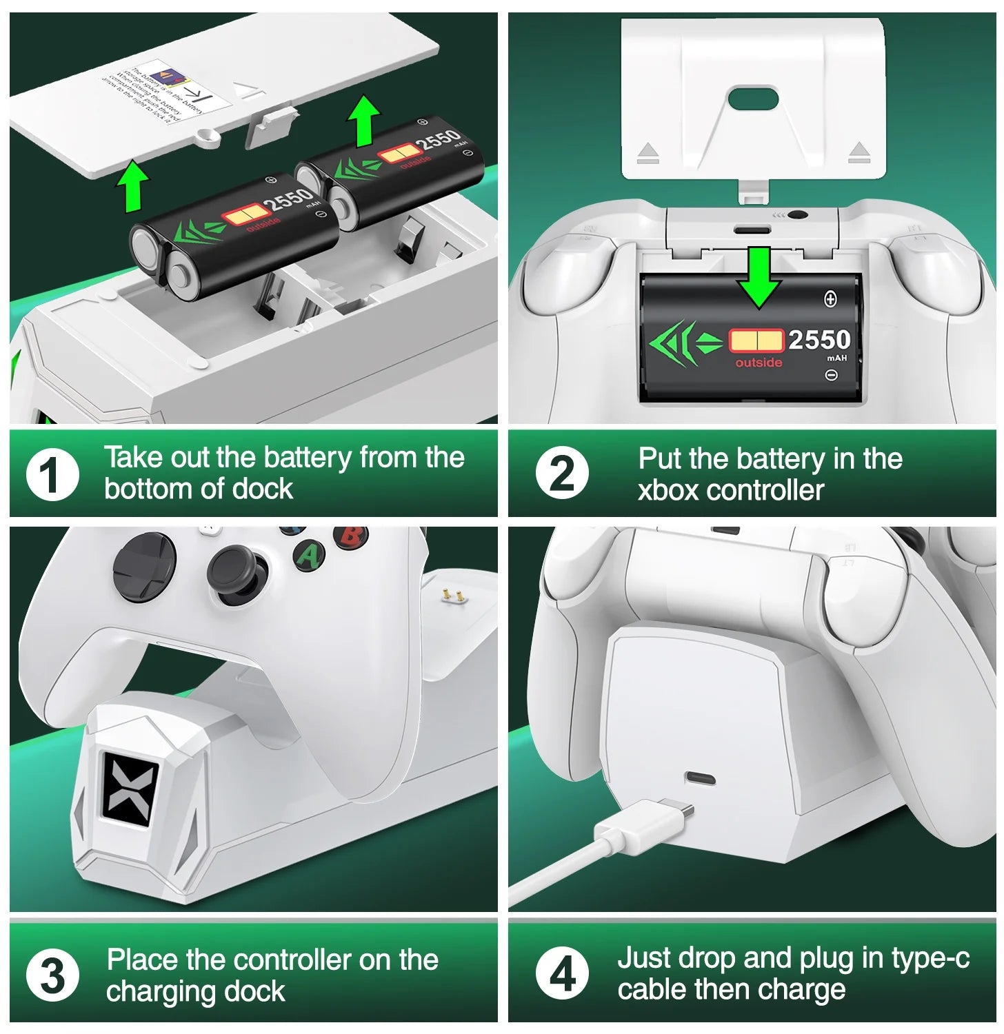 Dual Xbox Controller Charging Station with Two 5520mAh Battery Packs for Xbox Series X|S/One/Elite