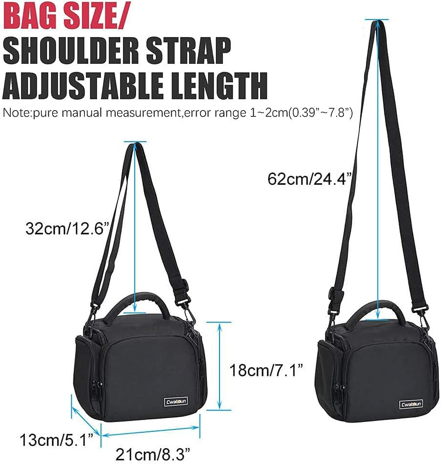 Single Shoulder Crossbody Compact Camera Bag Case Compatible for Canon Nikon Sony SLR DSLR Mirrorless Cameras and Lenses Waterproof Black | Fits 1 Dslr/Mirrorless+1Lens+Phone+Sd Cards. 10Mm Padding, Waterproof, Adj Strap 65-130Cm, Side/Front Pockets.