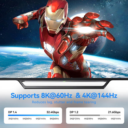 8K Displayport Extension Cable 1.5Feet, Displayport 1.4 Male to Female Extension Cable, Braided DP to DP Extended Cord, Supports 8K@60Hz,4K@120Hz (Grey, 1.5 Ft)