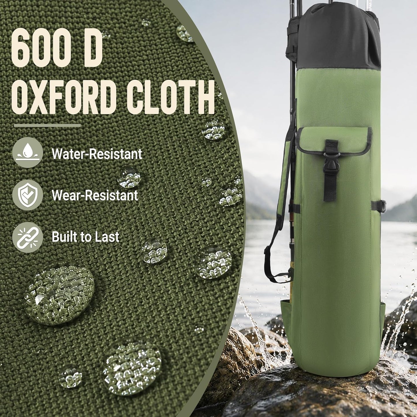 Portable Fishing Rod Storage Bag - Waterproof Canvas Carrier for Tackle Gear Organization