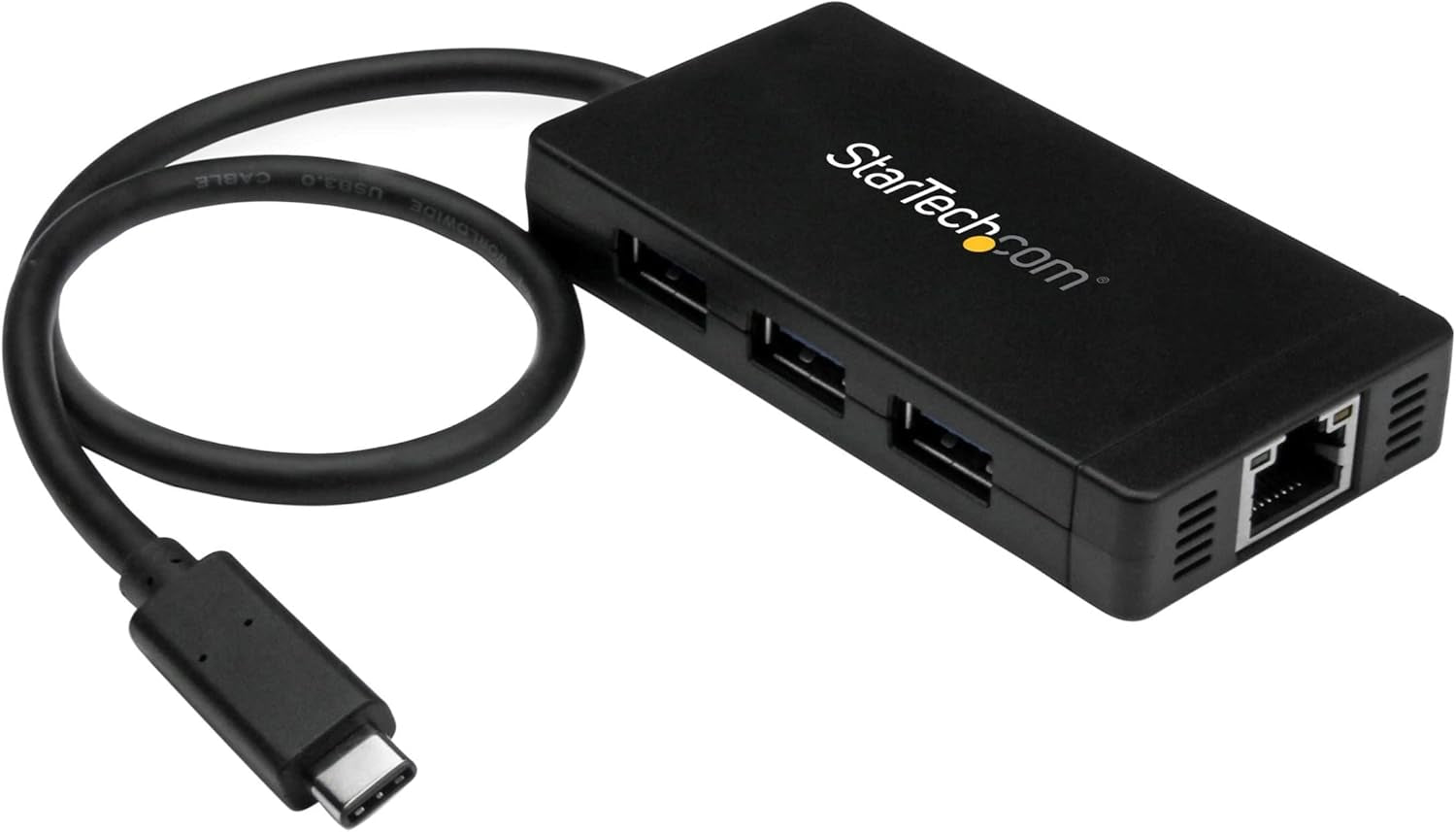 Startech 3-Port USB-C Hub with Gigabit Ethernet and 3X USB-A, 5Gbps, TAA | Built-In 30Cm USB-C Cable, 3X USB-A, Fully Powered Connected Devices, Desktop Placement, Small Footprint