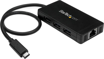 Startech 3-Port USB-C Hub with Gigabit Ethernet and 3X USB-A, 5Gbps, TAA | Built-In 30Cm USB-C Cable, 3X USB-A, Fully Powered Connected Devices, Desktop Placement, Small Footprint
