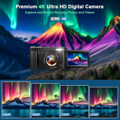 Digital Camera 4K 48MP Vlogging Camera for Youtube Autofocus 16X Digital Zoom Video Cameras with 32GB SD Card