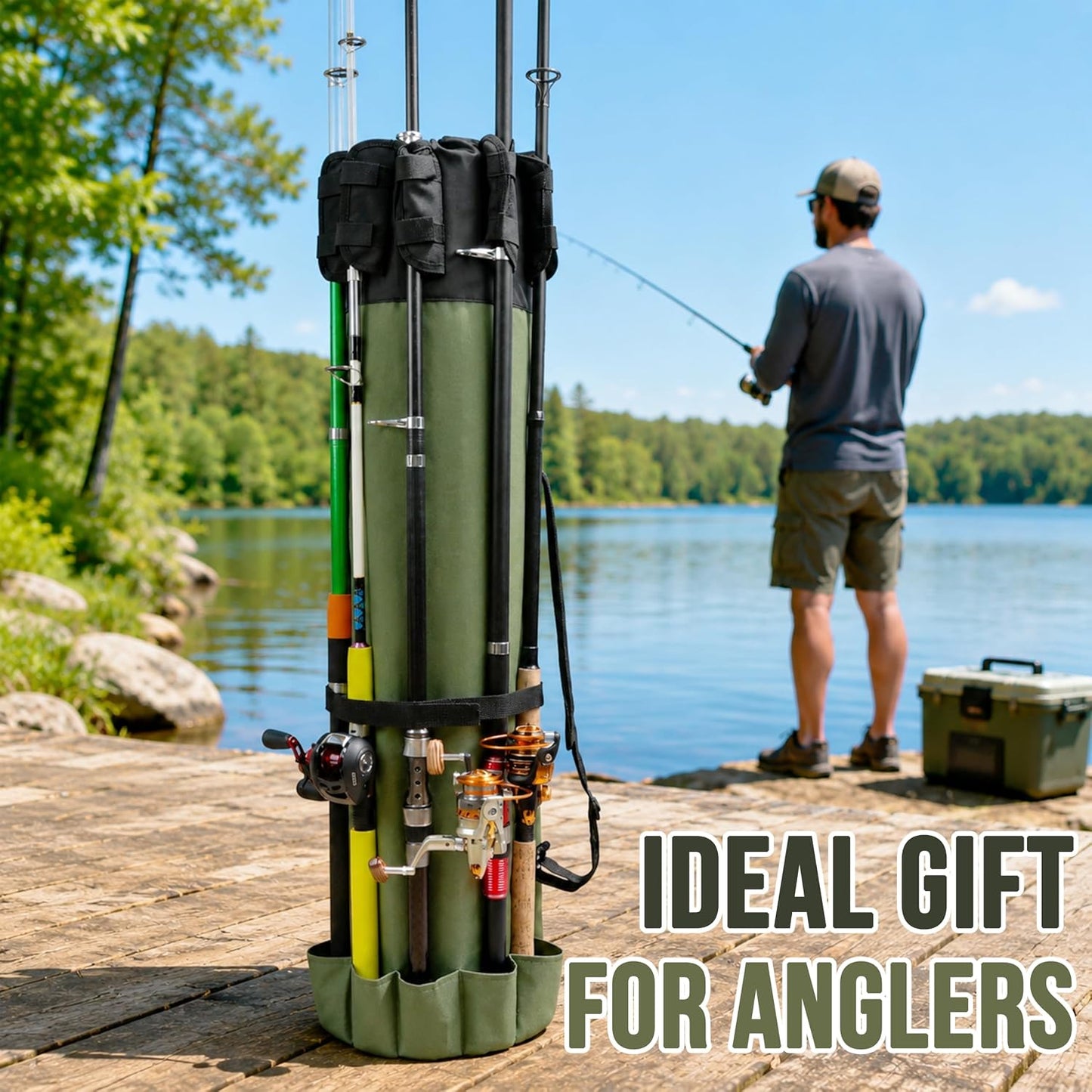 Portable Fishing Rod Storage Bag - Waterproof Canvas Carrier for Tackle Gear Organization