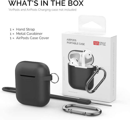 Upgrade Silicone Case Protective Cover for Apple Airpods 2 & 1 | Front LED Visible, Carabiner Included, Supports Wireless Charging, Shock Resistant, Full Protection