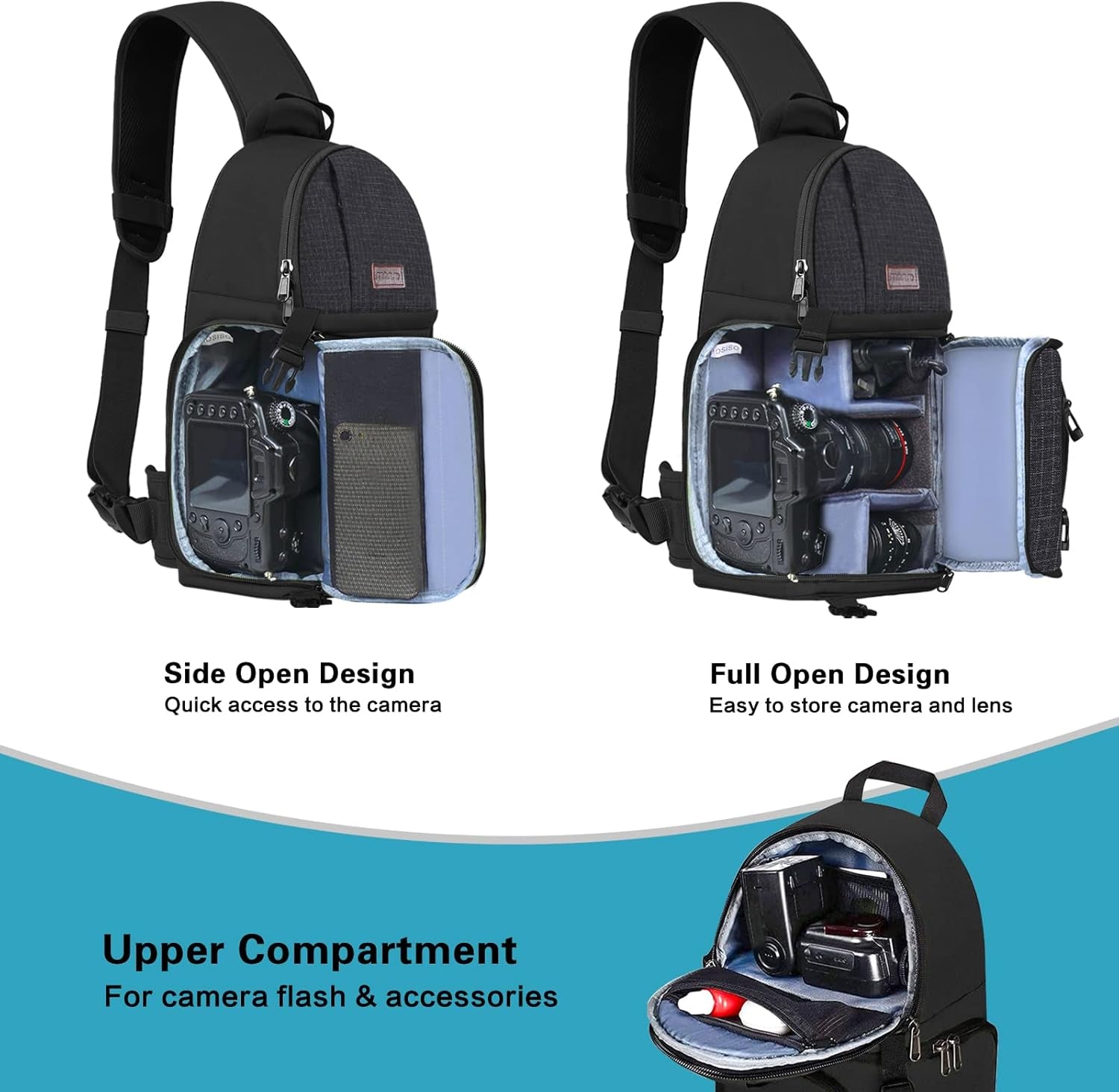 Camera Sling Bag, Photography Shoulder Bag Compact Camera Backpack | Dslr/Slr/Mirrorless Camera, Quick Access, Tripod Holder, Custom Dividers, Compatible with Canon/Nikon/Sony/Fuji,Black