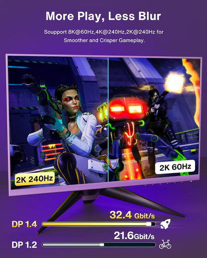 VESA Certified 8K Displayport Cable 10Ft,32.4Gbps DP to DP Cable 1.4 | Display Port Cord, 8K@60Hz, 4K@240Hz, 2K@240Hz, Supports HBR3, HDCP 2.2, HDR, Compatible with Gaming Monitor, TV, PC, Laptop