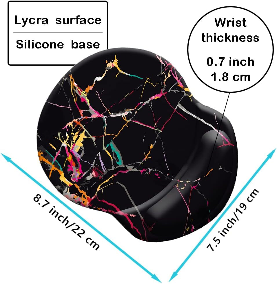 Ergonomic Non-Slip Wrist Mouse Pad with Gel Support, 8.7 x 7.5 Inches, Ideal for Gaming and Office Use (Black Marble)