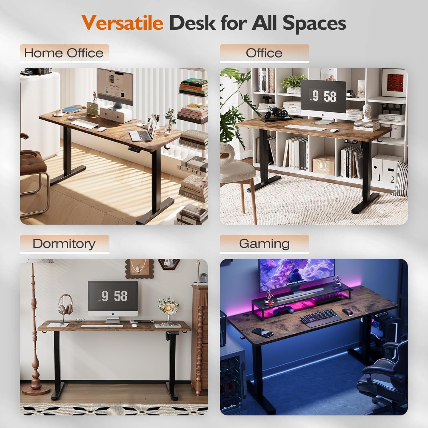 Electric Height Adjustable Standing Desk 55"x24" | Ergonomic Home Office Workstation with 178 lbs Load Capacity, Quiet Motor, Two-Piece Desktop in Rustic Brown