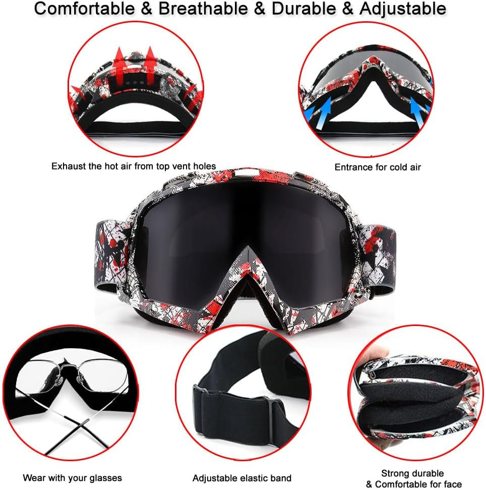 Dirt Bike and ATV Goggles - Offroad Motorcycle Helmet Motocross Eyewear | UV Protection, Windproof, Dust and Scratch Resistant, Anti-Fog UTV Goggles for Men, Women, and Youth