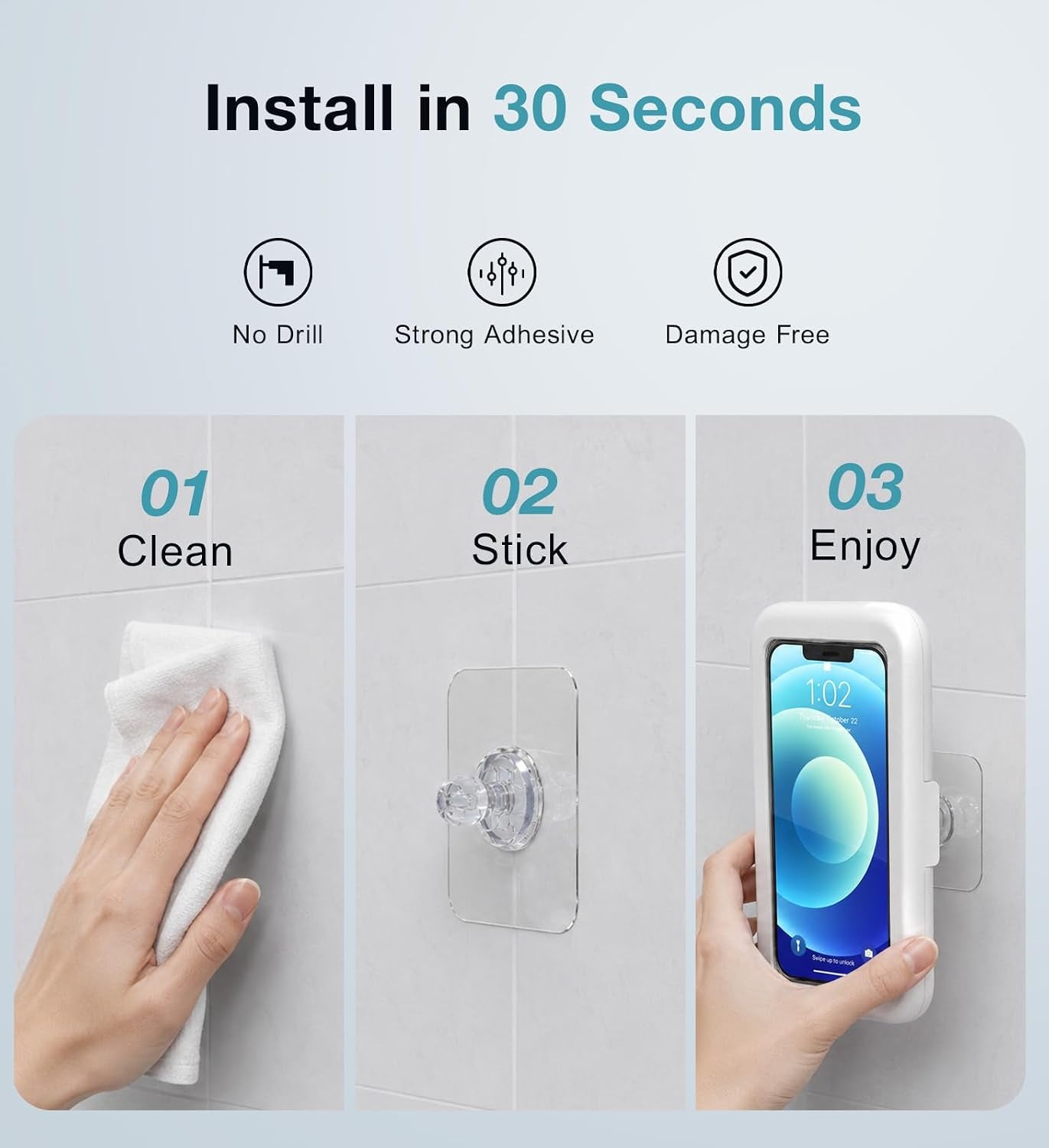 Shower Phone Holder Waterproof, 480° Rotatable Adjustable Bathroom Wall Phone Mount Stand, Anti-Fog High Sensitivity Iphone Case, anti Fog Case Bathroom Accessories for 4-7'' Cellphones