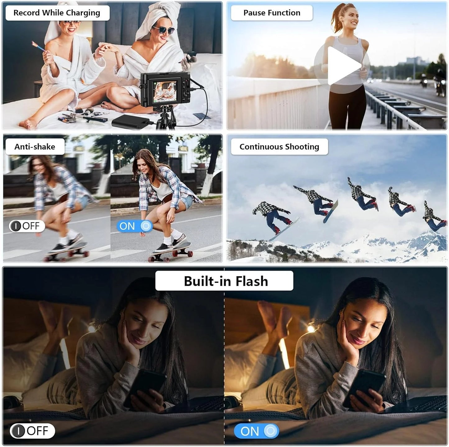 Digital Camera 4K 48MP Vlogging Camera for Youtube Autofocus 16X Digital Zoom Video Cameras with 32GB SD Card