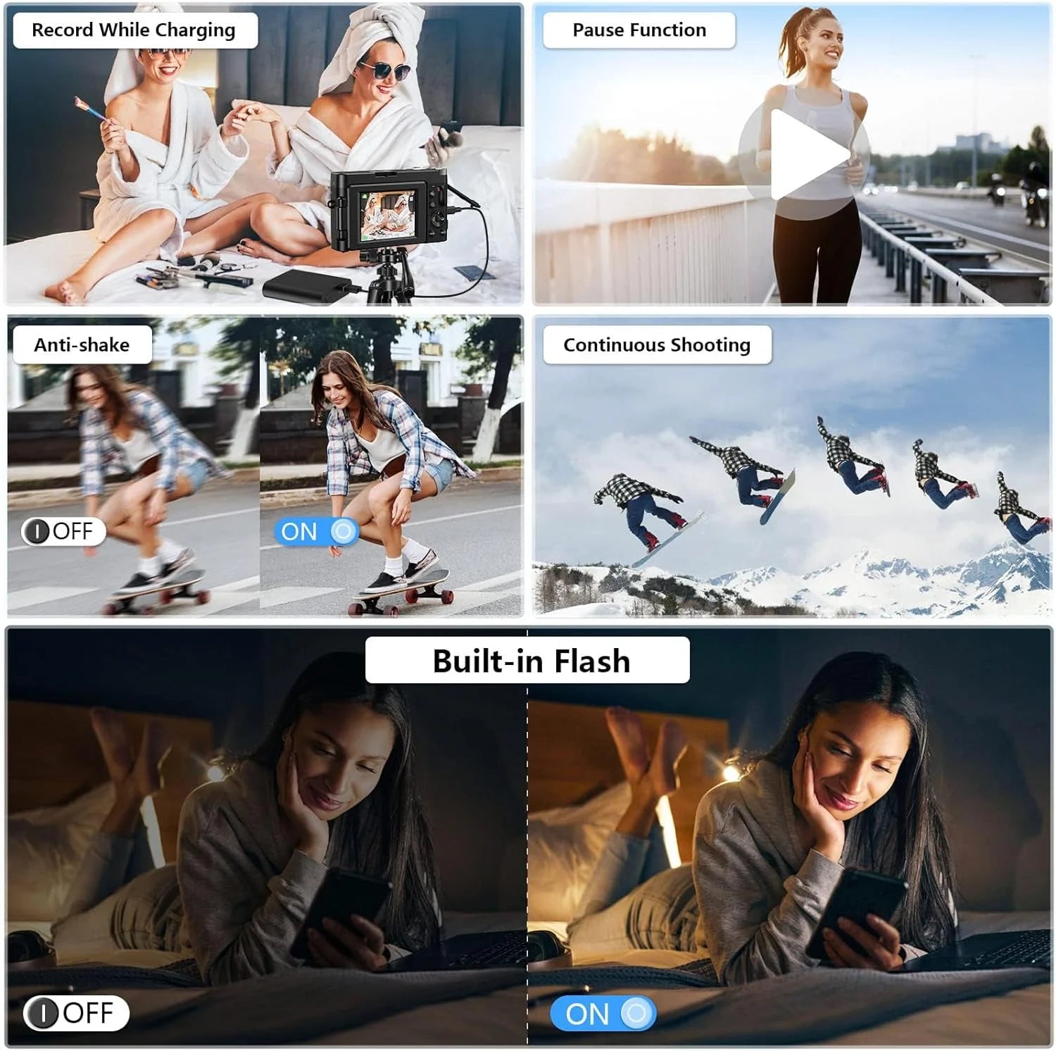 Digital Camera 4K 48MP Vlogging Camera for Youtube Autofocus 16X Digital Zoom Video Cameras with 32GB SD Card